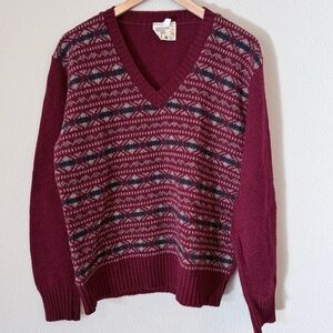 Vintage Shetland Scotland 100% Wool Fair Isle Sweater 44 Old Money Cabincore